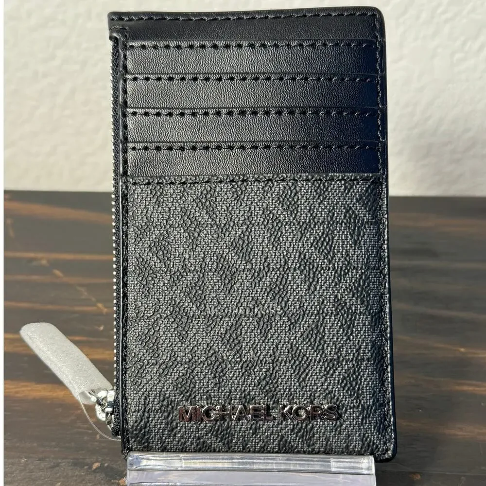 Michael Kors Jet Set Travel Black Logo Card Case with Coin Pocket